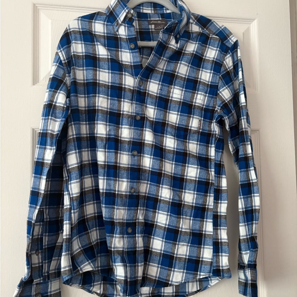 NWT Eddie Bauer Blue and White Plaid Casual Shirt